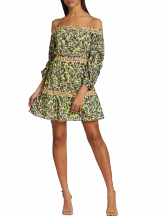 Alice + Olivia Dresses & Skirts - Alice + Olivia Dorothy Neon Floral Off Shoulder Mini Dress Lime Green 0